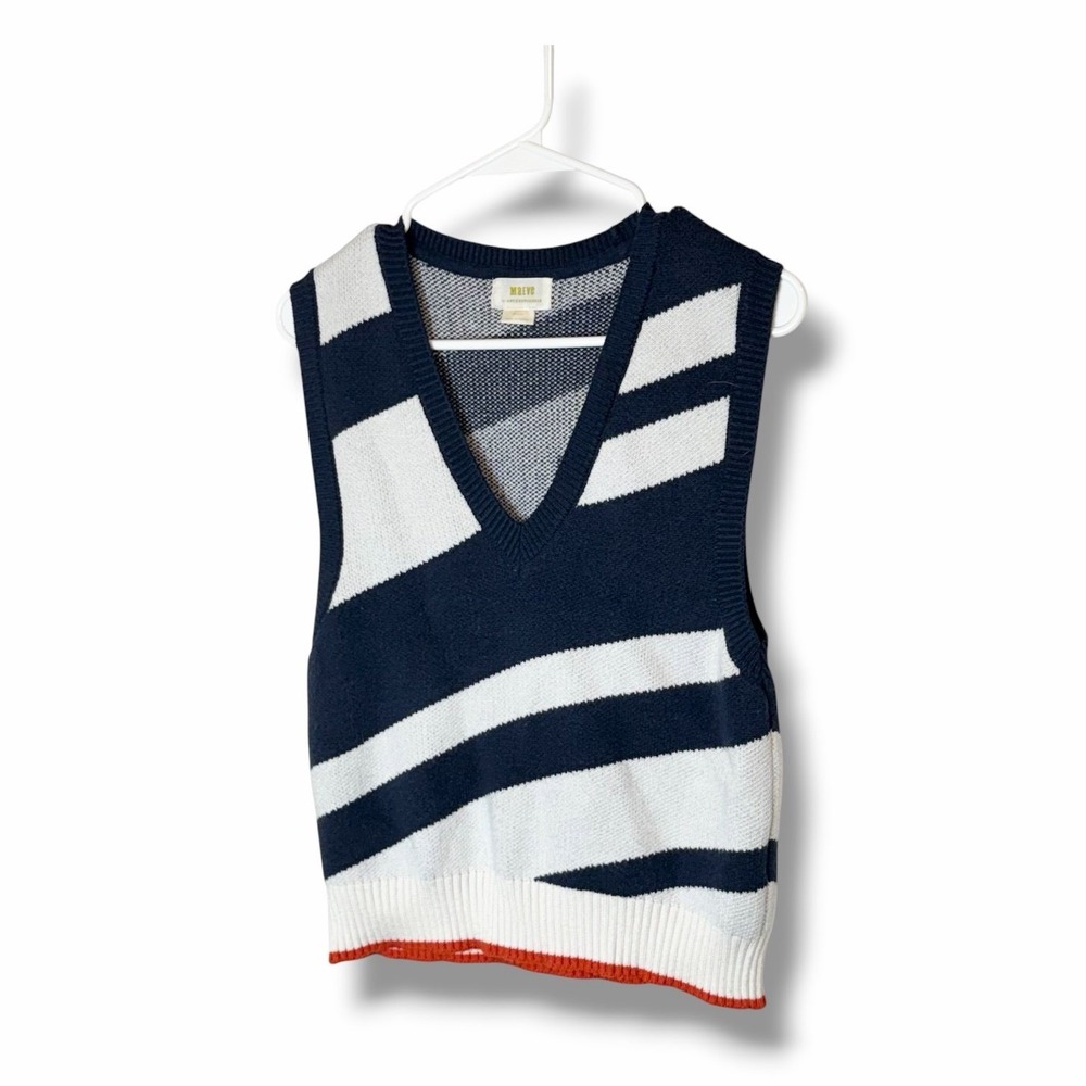 Maeve by Anthropologie Navy Blue White Sweater Vest Size Medium